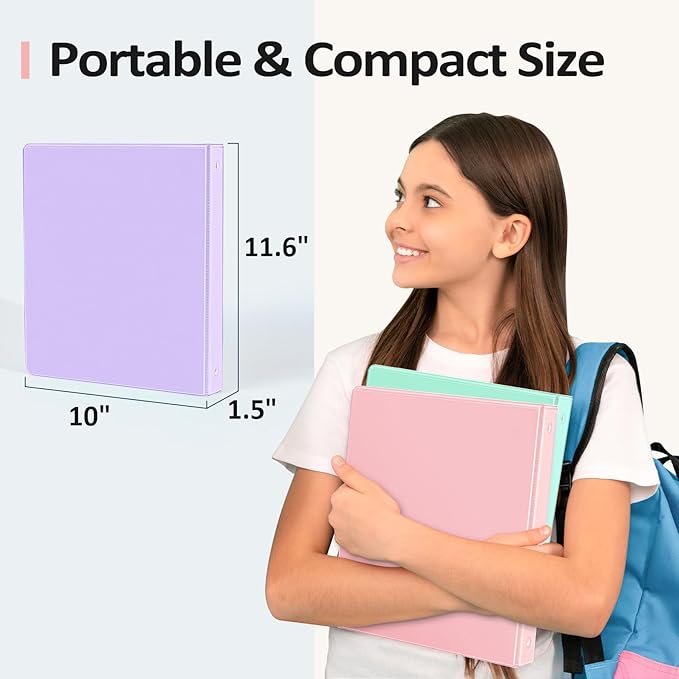 4 Pack Extra Durable 3 Ring Binders 0.5 Inch, Sooez 0.5” Three Ring Binder, Eco-Friendly & PVC Free, Customizable Clear View Cover for Letter Size 8.5 x 11'' Paper, School Office Supplies for Girl