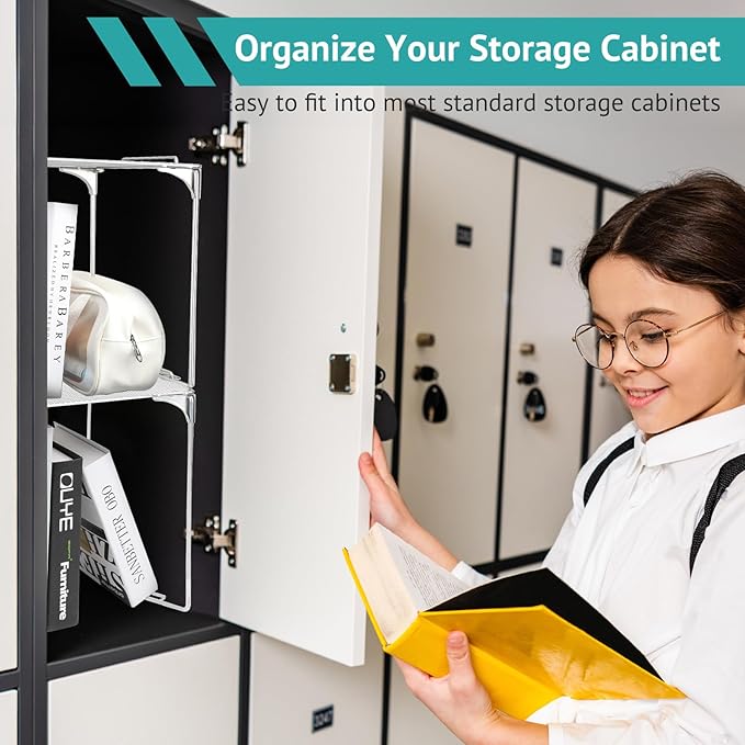 Locker Organizer Shelf Stackable Extra Locker Shelf for School Locker Organizer Storage Cabinet Accessories Suitable for School, Office, and Home use (1, Grey)
