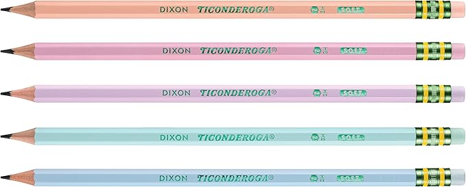 Ticonderoga Wood-Cased Pencils, Pre-Sharpened, 2 HB Soft, Pastel Colors, 150 Count