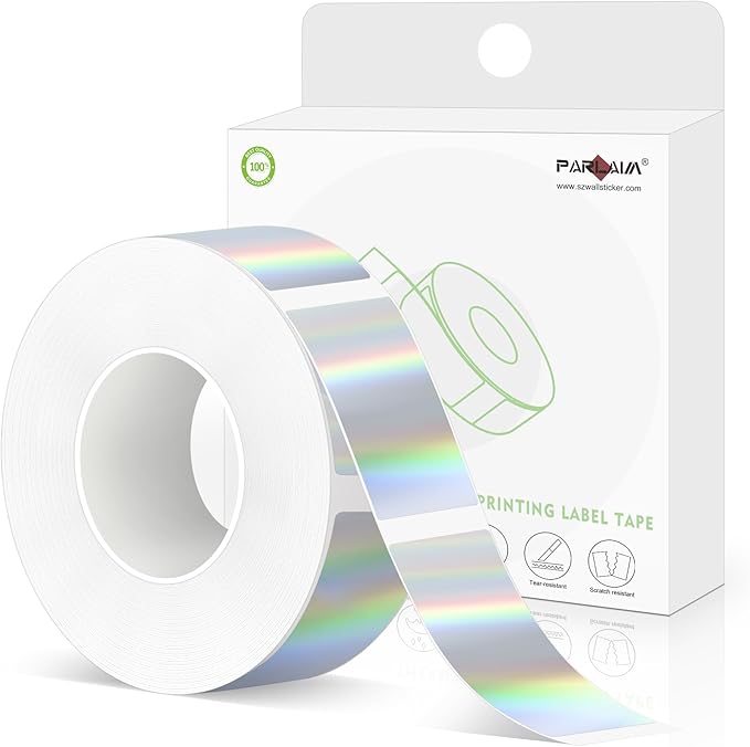 PARLAIM Label Maker Tape,Thermal Label 0.55"X1.18" (14mm X 30mm) 210 Labels/Roll,Compatible with D30 Label Printer,Self-Adhesive Label Tape for for Home Office Small Business (Holographic Silver)