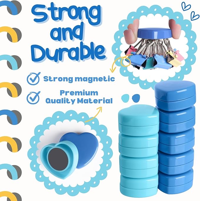 20PCS Fridge Magnets - Heavy Duty Refrigerator Magnets, Cute Small Strong Magnets for Whiteboard, Lockers & Kitchen - Mini Decorative Heart Magnet for Home, School Office Crafts Locker (Blue)