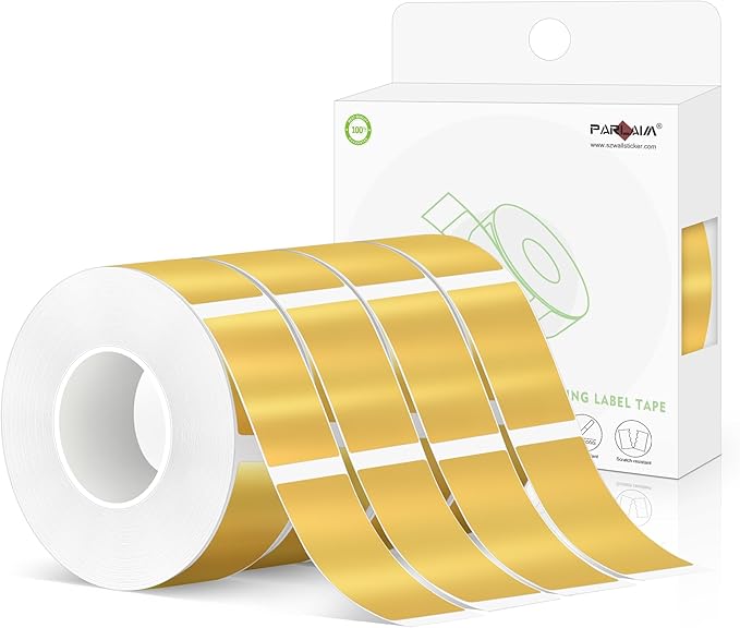 PARLAIM Label Maker Tape,Thermal Label 0.55"X1.18" (14mm X 30mm) 840 Labels/4Rolls,Thermal Sticker Compatible with D30 Label Printer,Self-Adhesive Label Tape for Home Office Small Business (Gold)