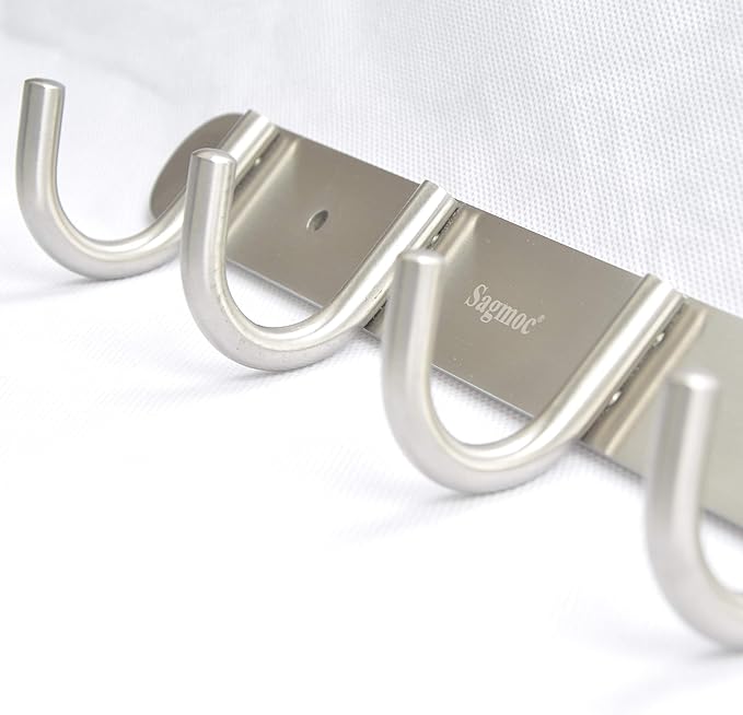 Coat Hook Rack Wall Mounted - Sagmoc Towel Hook Rail with 6 Round Hooks/16-inch/304Stainless Steel Brushed Nickel/Super Easy Installation/Rust and Water Proof/Perfect Home Storage & Organization