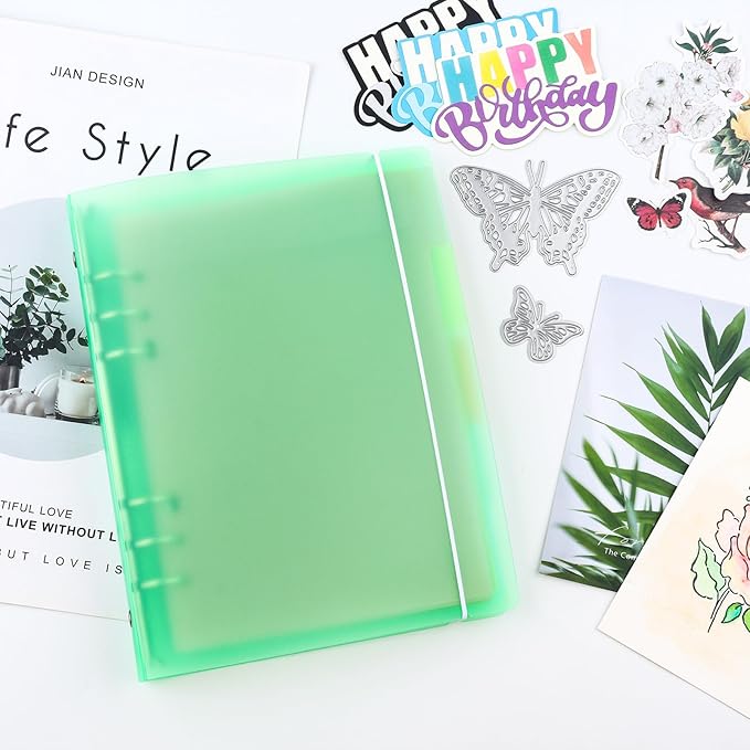 BAOFALI 3Pcs/Set A5 6 Ring Binder Cover Clean Transparent Soft PVC for Refillable Notebook Shell withMatte surfaceforStamp & Die Storage (Green)