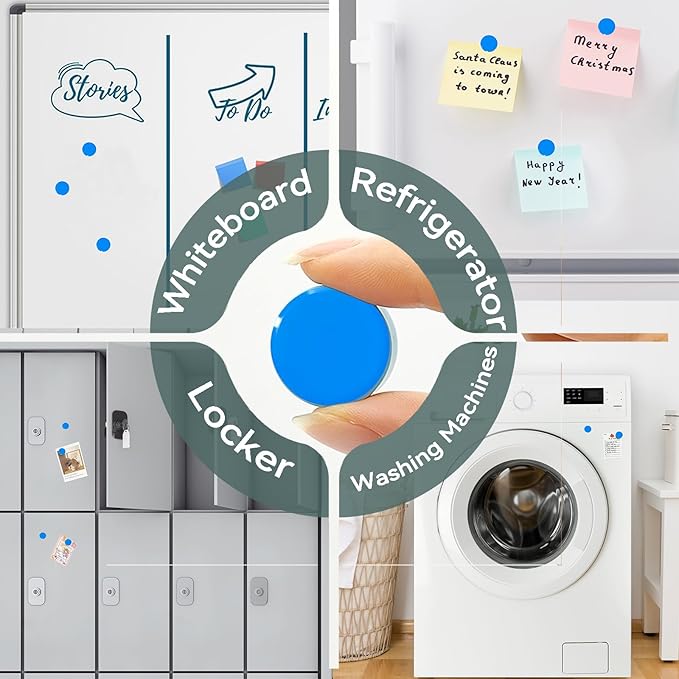 Fridge Magnets, 30 Pack Strong Small Refrigerator Magnets, Heavy Duty Cute Mini Whiteboard Round Magnets for Fridge, Locker, Office, Classroom, Kitchen, Blue