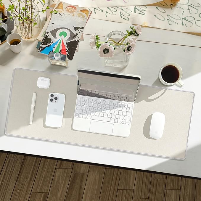Waterproof Large Gaming Mouse Pad with Durable Stitched Edges, Non-Slip Rubber Base, Smooth Surface Mouse Mat Desk Pad for Home Office Gaming, 27.5"x11.8"x0.08", Beige