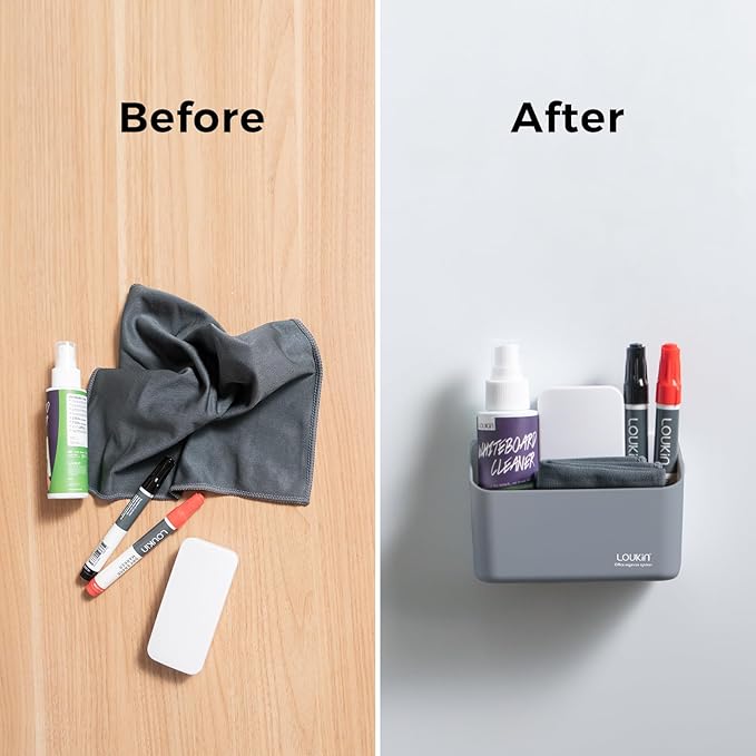 loukin Magnetic Marker & Remote Control Organizer, Dry Erase Marker Holder, Magnetic Storage for Whiteboard or Refrigerators (Gray)