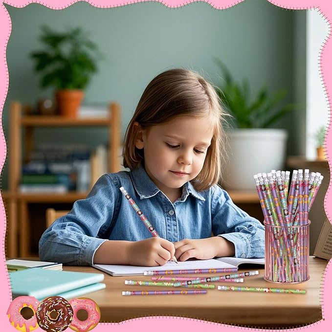 Donut Themed Pencils Valentines Days Pencils Wood Pencils with Various Donut Element Birthday Pencils Fun Assorted Colorful Pencils Fun School Pencils for Teacher Classroom (24)