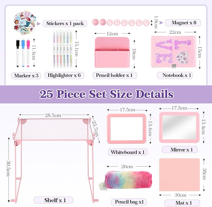25PCS Locker Organizer Accessories, Pink Locker Accessories Kit, Girls Lockers Decorations, Magnetic Locker Accessories Set, Locker Decor, Back to School Essentials, with Locker Shelf, etc.