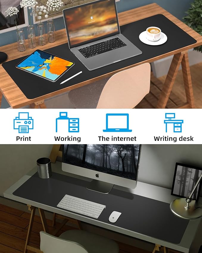 Leather Desk Pad Protector, Office Desk Mat, Large Mouse Pad, Non-Slip PU Leather Desk Blotter, Laptop Desk Pad Desk Accessories for Office and Home (Black, 40" x 17")