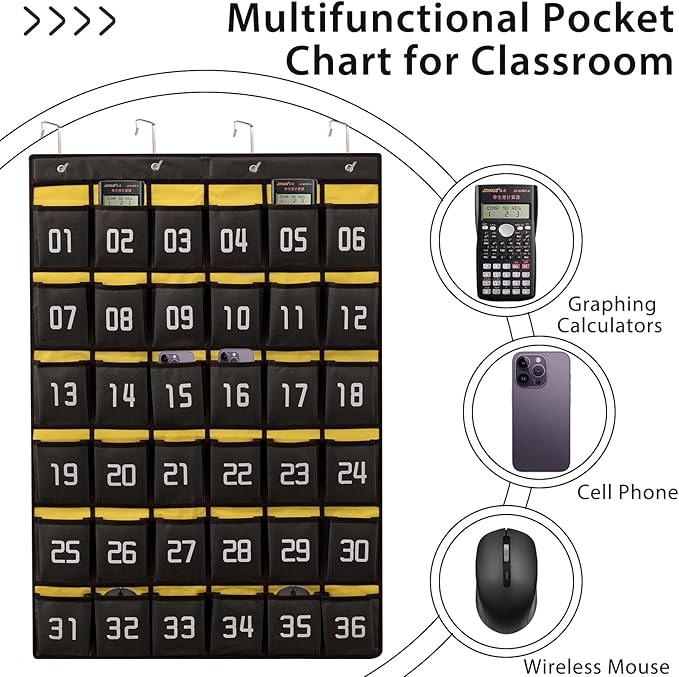 HBlife 36 Pockets Numbered Classroom Organizer Pocket Chart Cell Phones Holder Wall Door Hanging Storage Bag (Brown, 2 Pack)
