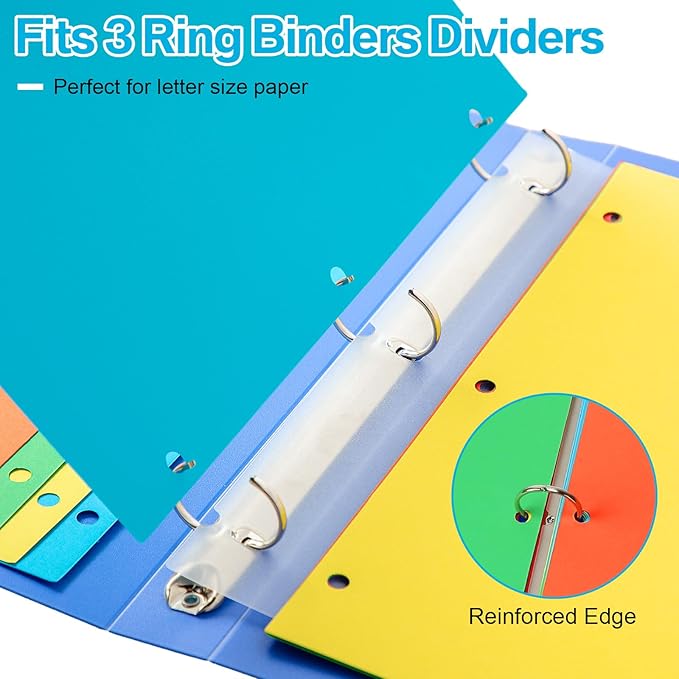 Thenshop 200 Pieces 3 Ring Binder Dividers with Tabs Bulk 40 Sets 5 Tab Dividers for 3 Ring Binders Letter Size(Mix Color)