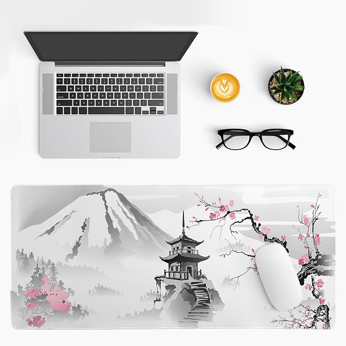 Desk Mat, Anime Desk Pad Mat, Desk Matt for Desktop, XL Large Mouse Pad for Desk, Anti-Slip Big Mousepad with Stitched Edges, Keyboard Pad Mouse Mat for Gaming and Office (Cherry Blossom 6)