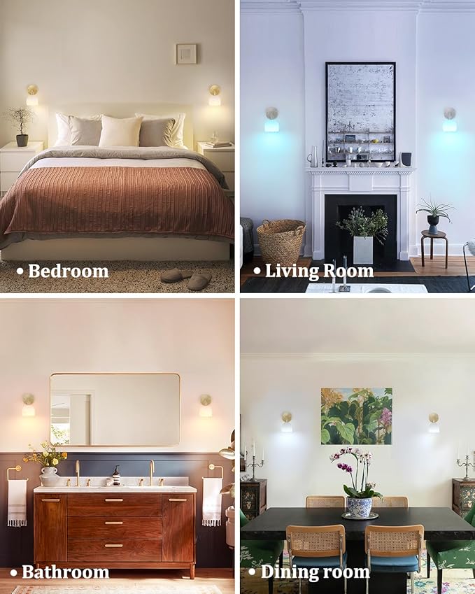 Vintage Battery Operated Wall Sconce with White Tulip Glass Lampshade 5000 mAh Rechargeable Battery Powered Wall Light with Remote Control for Bedside Bedroom Doorway, Set of 2