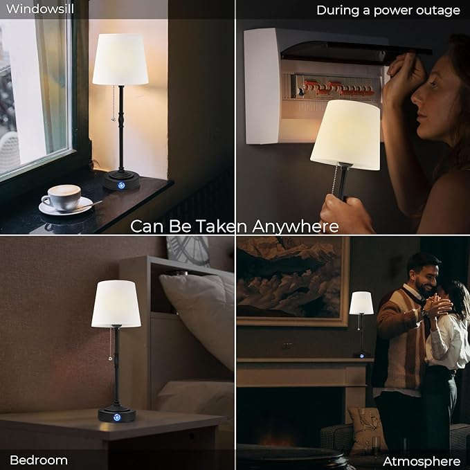 Cordless LED Table Lamp: 5200mAh Portable Battery Operated Lamps for Living Room - Dimmable Desk Lamp for Bedside, Bar, Night Light, Dining Room, Camping, Patio (Dark Black)
