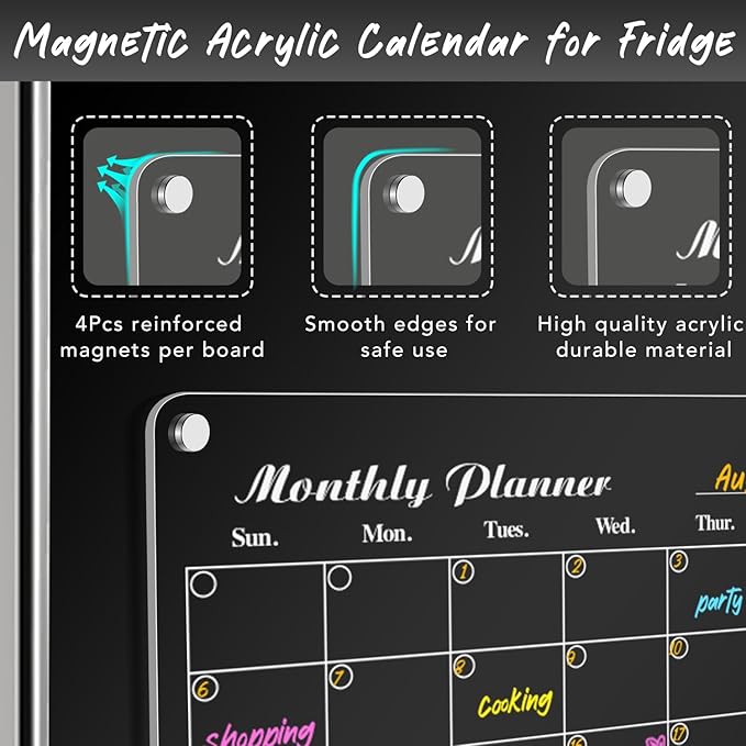 DIYMAG Planning Pads 3Pack Acrylic Magnetic Dry Erase Calendar for Fridge, Clear Acrylic Calendar Planning Board Set 2025 Magnetic Weekly Monthly Planner Memo Board for Refrigerator with 6 Highlight