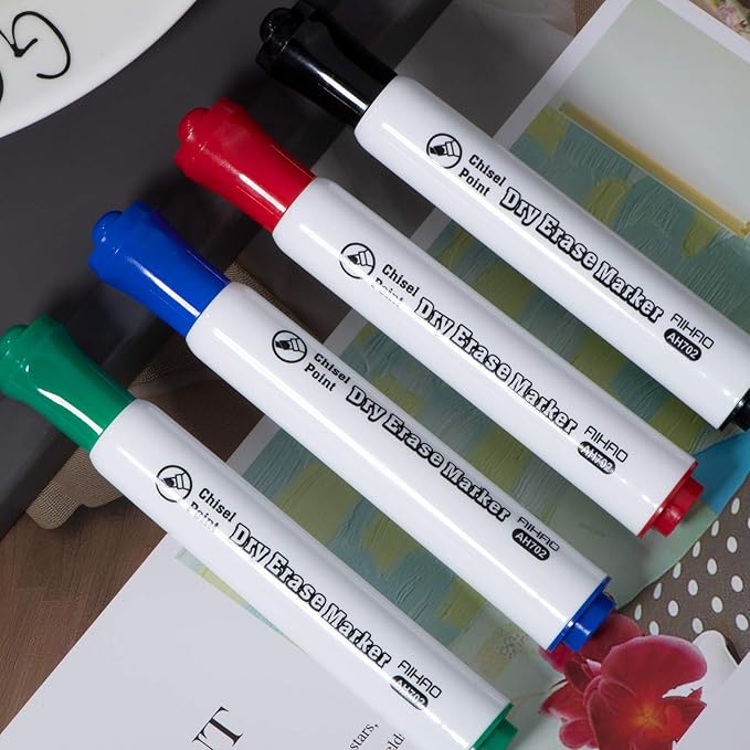 AIHAO Dry Erase Markers, Assorted Colors, Chisel Tip, Pack of 12, Whiteboard Marker for School, Office, Home