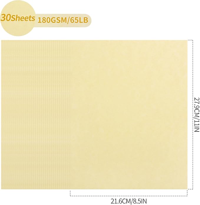 30 Sheets Parchment Paper - Light Beige 8.5” x 11” Letter Size Parchment Card Stock 65lb Heavyweight Paper Thick Vintage Paper for Certificate, Crafts, Business Cards, Invitations PAP04LB