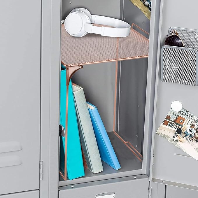 Locker Organizer Shelf Stackable Extra Locker Shelf for School Locker Organizer Storage Cabinet Accessories Suitable for School, Office, and Home use (2, Rose Gold)