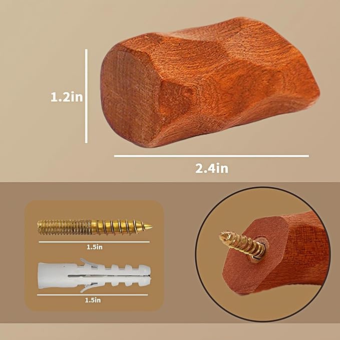Solid Wood Wall Hooks 4 Pack - Non-Slip Rhombus Screw-Mounted Hangers, Heavy Duty Multi-Use Decorative Hooks for Bathroom, Kitchen, Entryway (Fits Various Wall Surfaces) (Udan)
