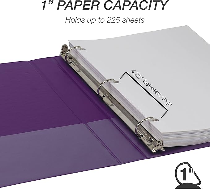 Samsill Durable 1 inch 3 Ring Binder, Made in USA, D Ring Binder, FSC 100% Recycled Chipboard, Purple, 12 Pack