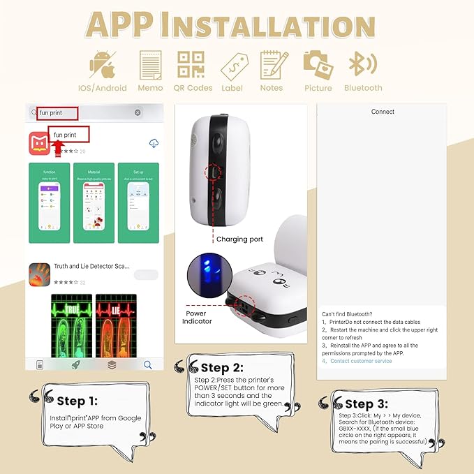 Mini Pocket Printer, Gifts for kids, Portable Thermal Printer for Pictures/Retro Photos/Receipts/Notes/Lists/Label/ Memo/QR Codes, Bluetooth Wireless Smart Printer with Android or iOS APP (Black)