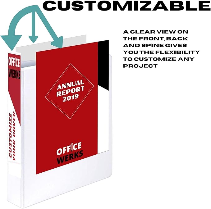 Office Werks 3 Ring Binder, Professional D Ring 2.5 Inch, 12 Presentation Folder for Standard Pages 8.5 x 11 with Pockets, Crystal Clear View White (12 Pack)