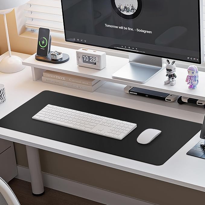 Boutilon Leather Desk Pad Protector,Non-Slip Mouse Pad,Laptop Desk Pad,Office Mouse Mat,Waterproof Leather Desk Blotter,Desk Writing Pad for Office and Home (XL-Black,35.4"x 15.7")
