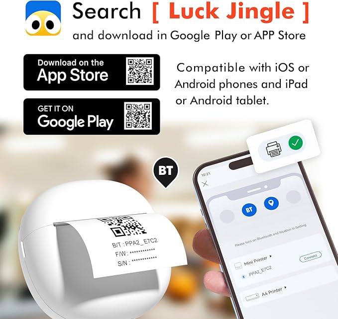 Sticker Printer, Mini Thermal Printer with 5 Rolls Paper ,Inkless Photo Maker for School Supplies & DIY Projects,Bluetooth Connection Portable Sticker Maker for Labels, Photos, and Notes (Mini)