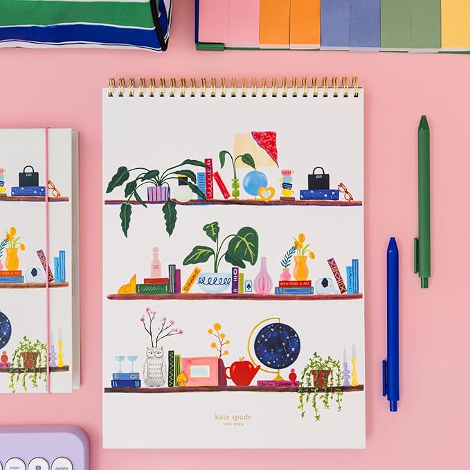 kate spade new york Large College Ruled Notebook, Top Spiral Notebook with 160 Pages, 11.75" x 8.5" Writing Pad, Charmed Library