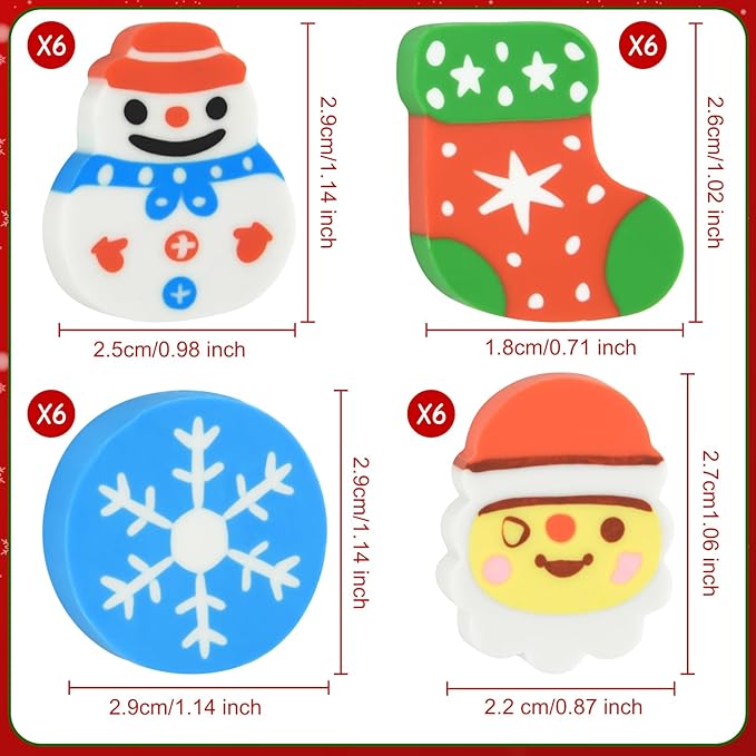24 Pieces 3D Christmas Erasers and 24 Pieces Carton Christmas Pencils for Winter Holiday Day Cute Pencils for Christmas Goodie Bags Fillers Gifts School Classroom Rewards Supplies (Chritsmas Day)