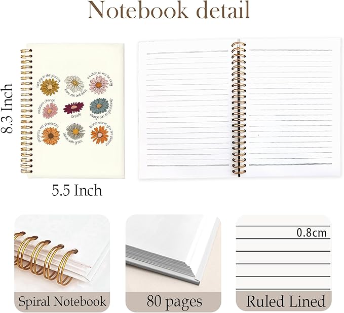 Yetmadi Inspirational Flower Notebook, White Positive Affirmations Journals for Women, Motivational Floral Mnetal Health Notebooks for Women, Self Love Gifts, 5.5x8.3 Inch