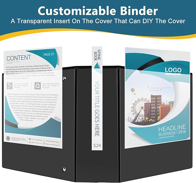 4" 3 Ring Binder, Standard 4-Inch Slant-D Ring Binder Fit Letter Size Paper, Presentation View Binders, 2 Packs, Black