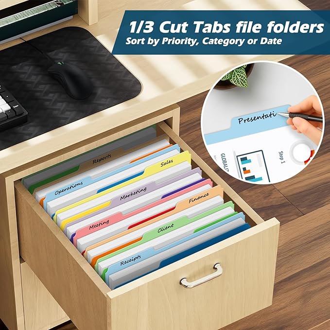 120 Pack Two-Tone Color File Folders, Bulk Letter Size Folders with 6 Assorted Colors, 1/3-Cut Tabs, School Office Supplies
