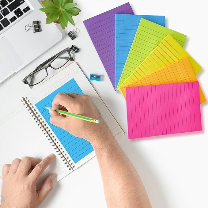 24 Pack Lined Sticky Notes 4X6 in Self Sticky Note Pads Colorful Post Stickies for Office, Home, School, Meeting, 50 Sheets/pad, (Bright Color)