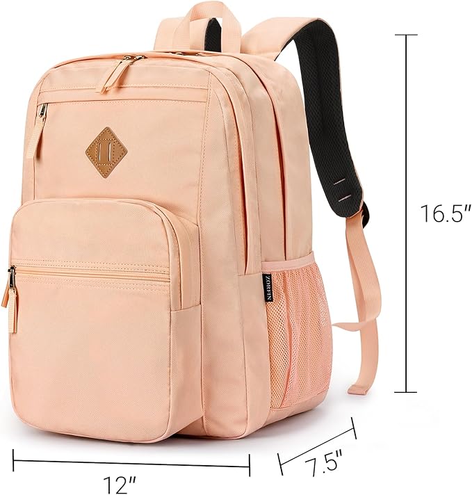 ZORFIN 26L Backpack for School, College, and Travel: Water Resistant Bookbag with 8 Compartments - Misty Rose