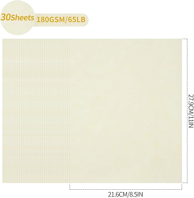 30 Sheets Parchment Paper - Creamy White 8.5” x 11” Letter Size Parchment Card Stock 65lb Heavyweight Paper Thick Vintage Paper for Certificate, Crafts, Business Cards, Invitations PAP04CW
