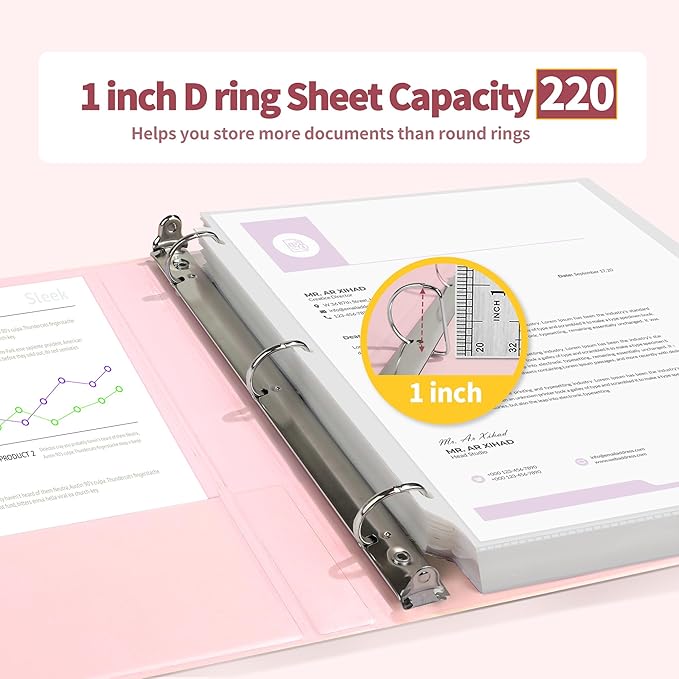 SUNEE 3 Ring Binder 1 Inch D Ring, Clear View Binder Three Ring PVC-Free (Fit 8.5x11 Inches) for School or Office Supplies, Pink, 2 Pack