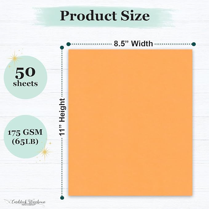Cardstock Warehouse Pop-Tone Orange Fizz Cardstock Paper โ 50 Sheets, 8.5 x 11" - 65 lb / 175 GSM Premium Orange Card Stock for Die-cutting, Crafts, Printing, Card Making and DIY Projects