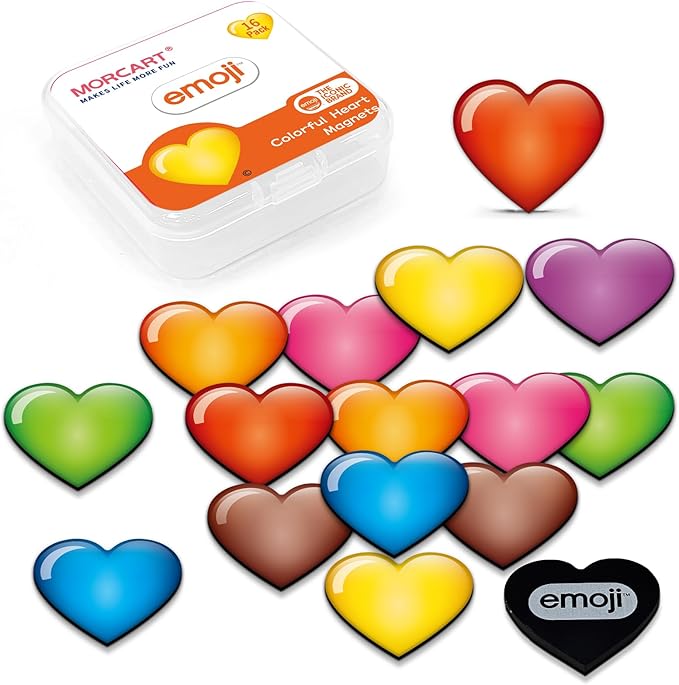 MORCART 16Pcs Fridge Magnets Heart Emoji Refrigerator Magnets Colorful Magnets for Locker Whiteboard Cute Decorative Magnets for Classroom Kitchen Office Gifts for Teachers Family and Friends (Heart)