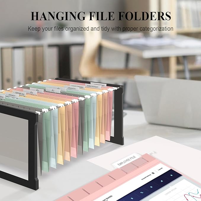ViVin Hanging File Folders, 1/5-Cut Adjustable Tabs with 48 Per Box, 2 Inch Expansion, 48 Pack Letter Size Hanging File Folders, Designed for Office Home School Filing Cabinet(Assorted)