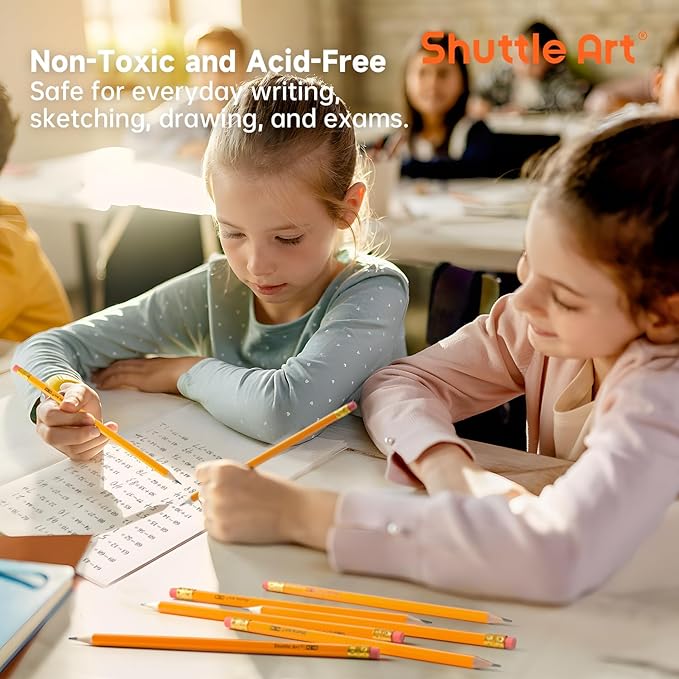 Shuttle Art Wood-Cased #2 HB Pencils, 180 Pack Sharpened Yellow Pencil with Erasers, Bulk Pack Graphite Pencils for School and Teacher Supplies, Writing, Drawing and Sketching
