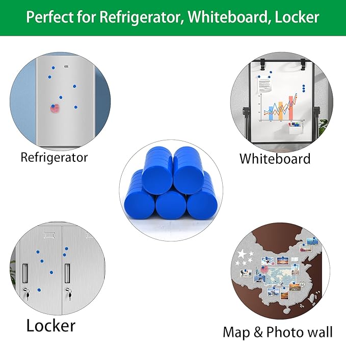 ZDZBLX 30 Pack Strong Fridge Magnets, Heavy Duty Round Refrigerator Magnets, Small Whiteboard Magnets for Fridge, Locker, Crafts, Kitchen, Office, Classroom, Mini Cute Magnet for Home & School (Blue)