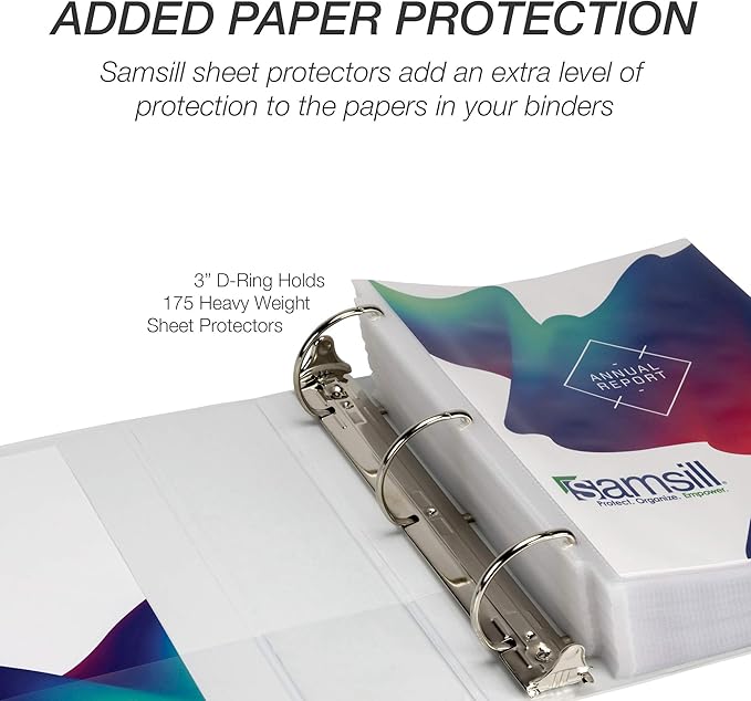 Samsill Durable 3 inch 3 Ring Binder, Made in USA, D Ring Binder, FSC 100% Recycled Chipboard, White, 2 Pack