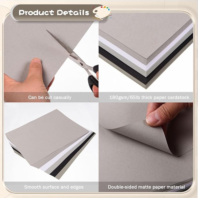 MixTeach 240 Sheets Assorted Gray Cardstock Paper 8.5 x 11" Medium Thick Card Stock 180gsm/65lb Printable Black White Kraft Paper for Scrapbooking, Card Making, Invitations, DIY Art Craft Supplies