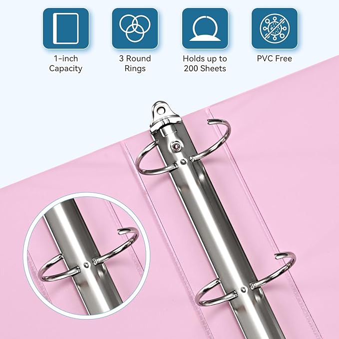 2-Inch 3-Ring Binder with Pockets, Premium 2'' Large Binders with Three Ring Binders Holds up to 450 Sheets US Letter Size, Bulk Pack of 6 (2- inch Pastel Color)