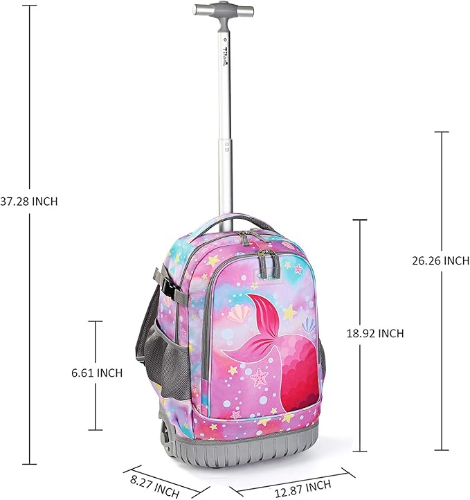 Tilami Rolling Backpack 19 inch with Lunch Bag Wheeled Laptop Backpack (Tail Pink)