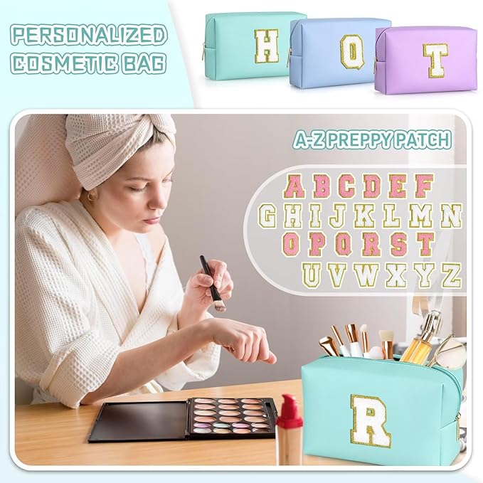 TOPEAST Small Makeup Bag Initial Cosmetic Bag Travel Toiletry Bag, Personalized Birthday Gift for Mom Sister Friends Teacher Nurse, Preppy Travel Stuff for Girls (Blue O)