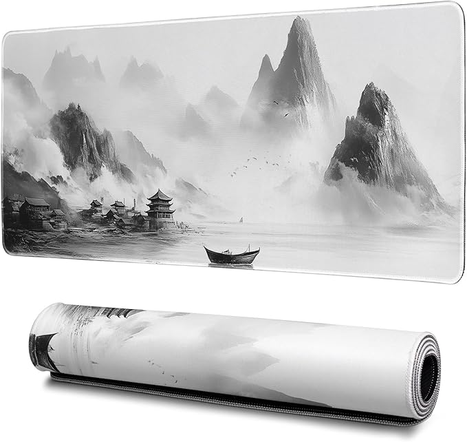 Landscape Mouse Pad Abstract Big Mouse Pad 31.5x11.8 Inch Landscape Texture Non-Slip Rubber Base Large Mousepad Stitched Edges Keyboard Mouse Mat Desk Pad for Office and Home