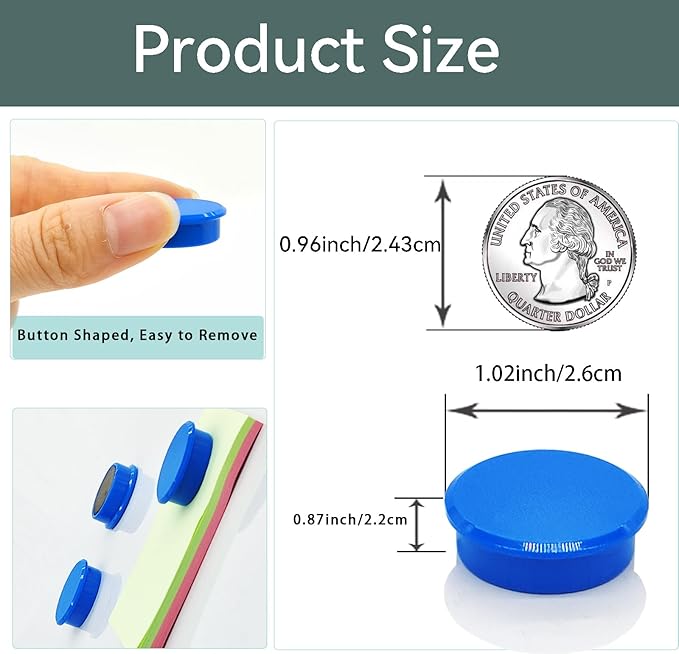 Fridge Magnets, 30 PCS Magnet Refrigerator Magnets Small Magnets for Whiteboard, Round Strong Magnets Heavy Duty Magnets Cute Mini Whiteboard Magnets for Fridge Locker Classroom Office (Blue)
